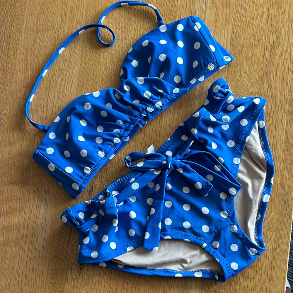 J.Crew Blue Polka Dot Bikini Set - Top in Small / Bottom in Medium